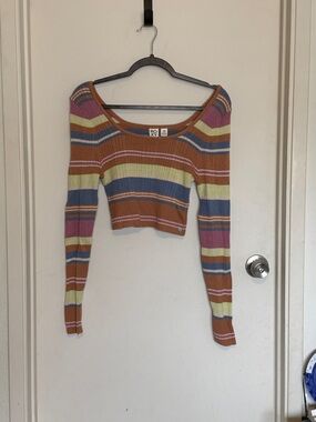 Roxy Striped Crewneck Ribbed Sweater in Blue, Rust & Pink Size Medium NWT